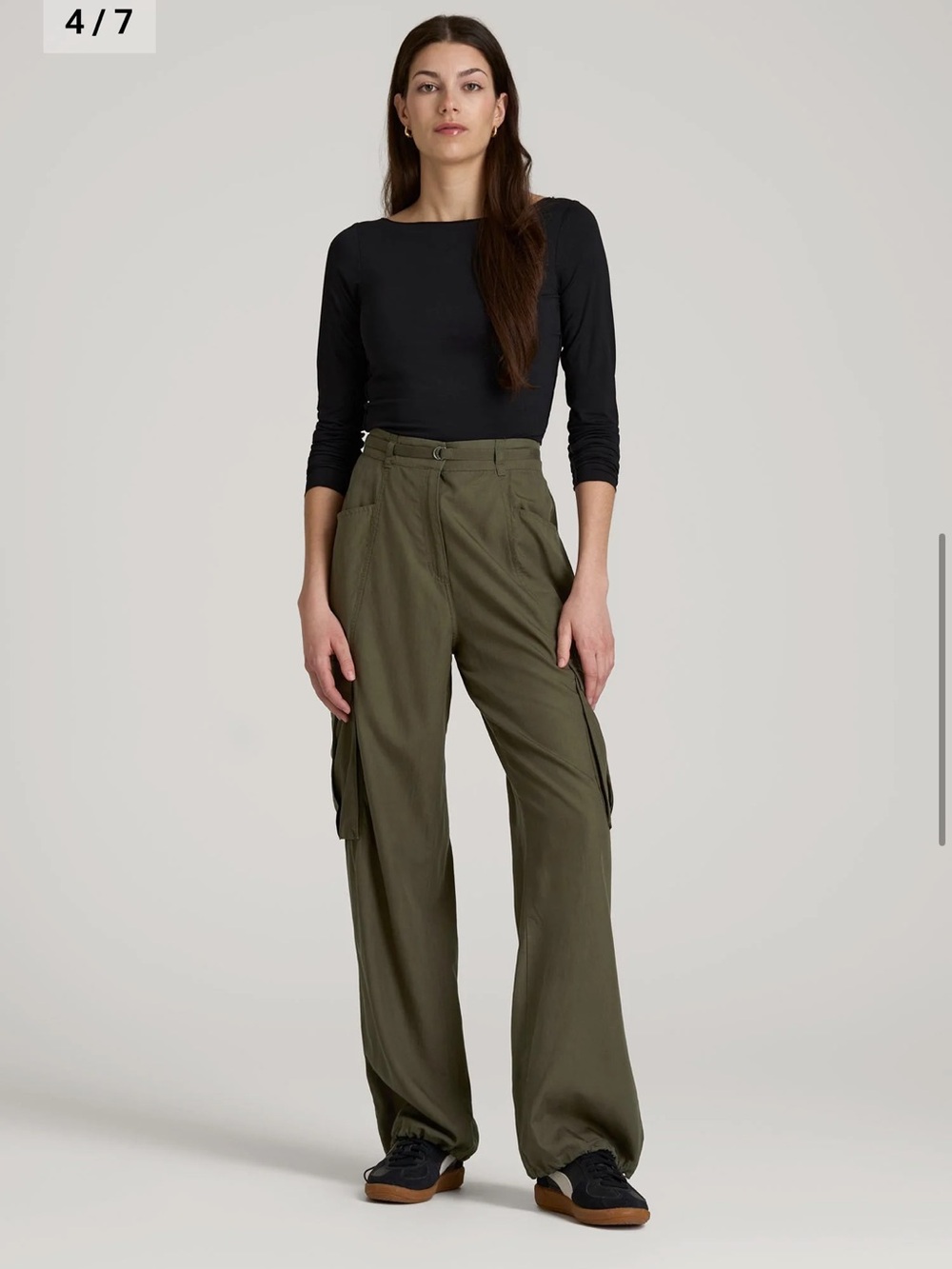 High Rise Cargo Parachute Pants for Tall Women - Forest Night